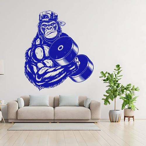 Gorilla Gym Wall Sticker – Muscular Gorilla with Dumbbell Fitness Decal