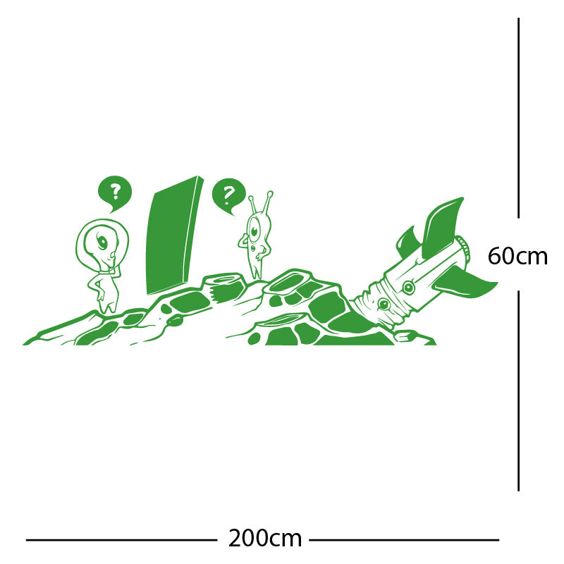 alien crashed rocket space wall sticker
