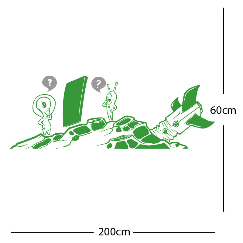 alien crashed rocket space wall sticker