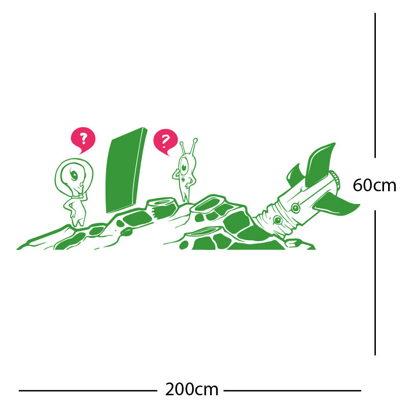 alien crashed rocket space wall sticker