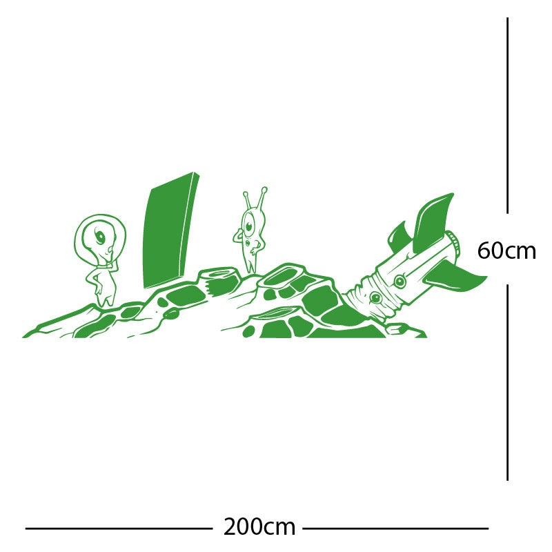 alien crashed rocket space wall sticker