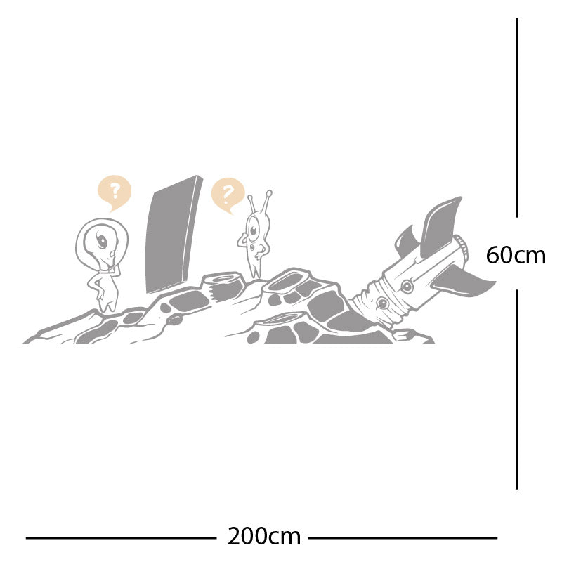 alien crashed rocket space wall sticker