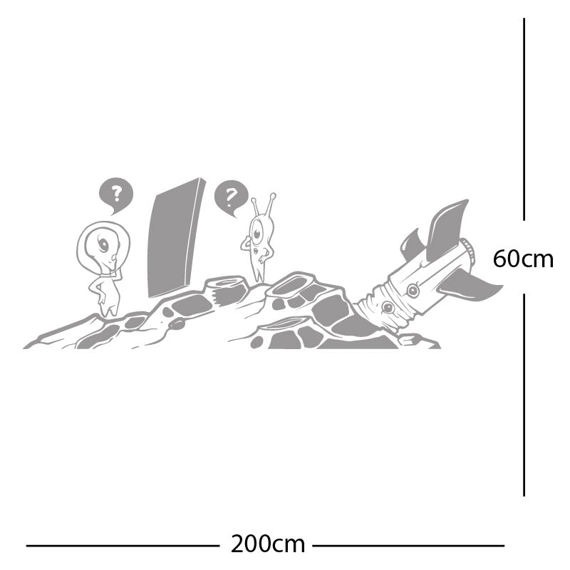 alien crashed rocket space wall sticker
