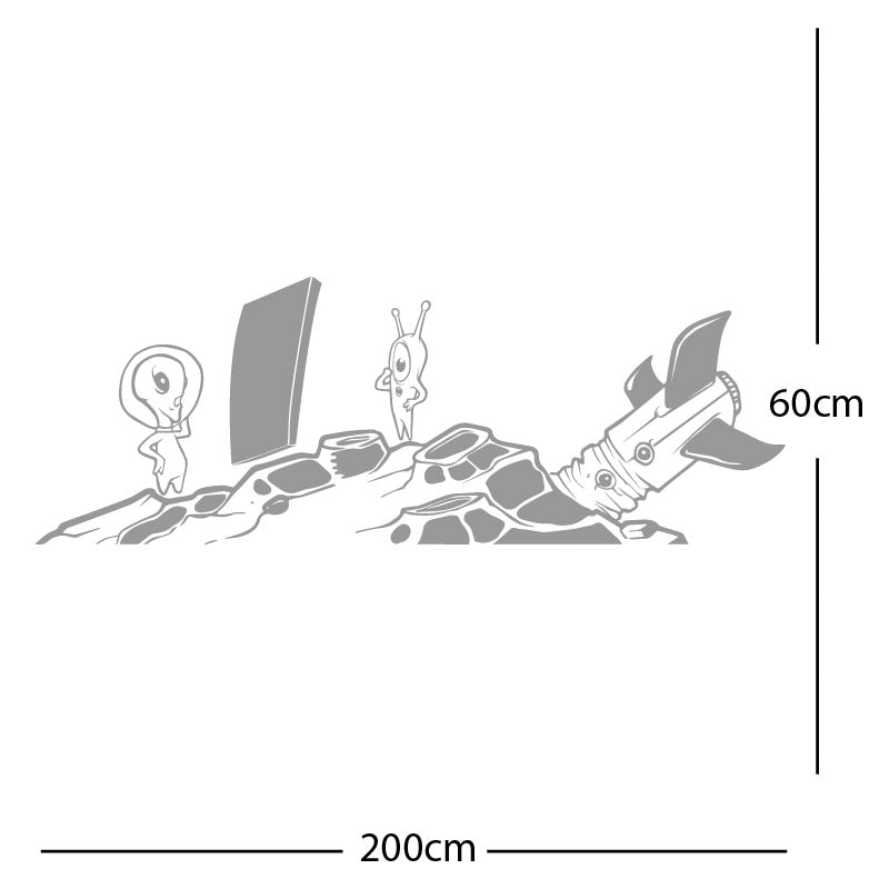 alien crashed rocket space wall sticker