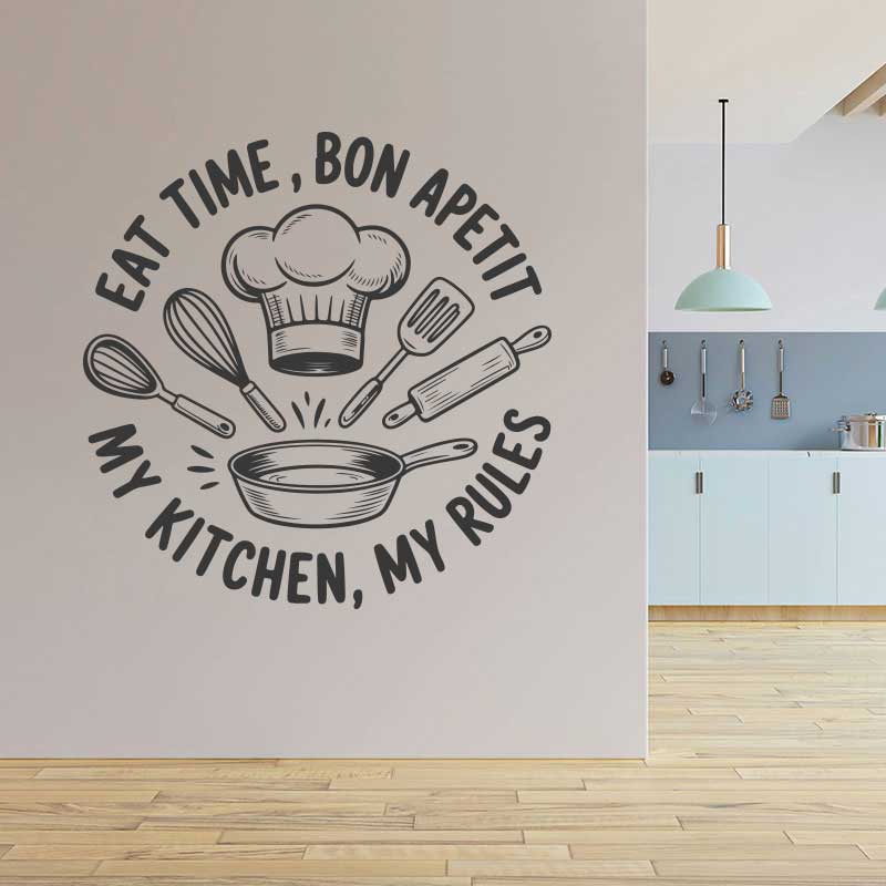 Kitchen rules wall sticker on white brick wall – kitchen wall decal