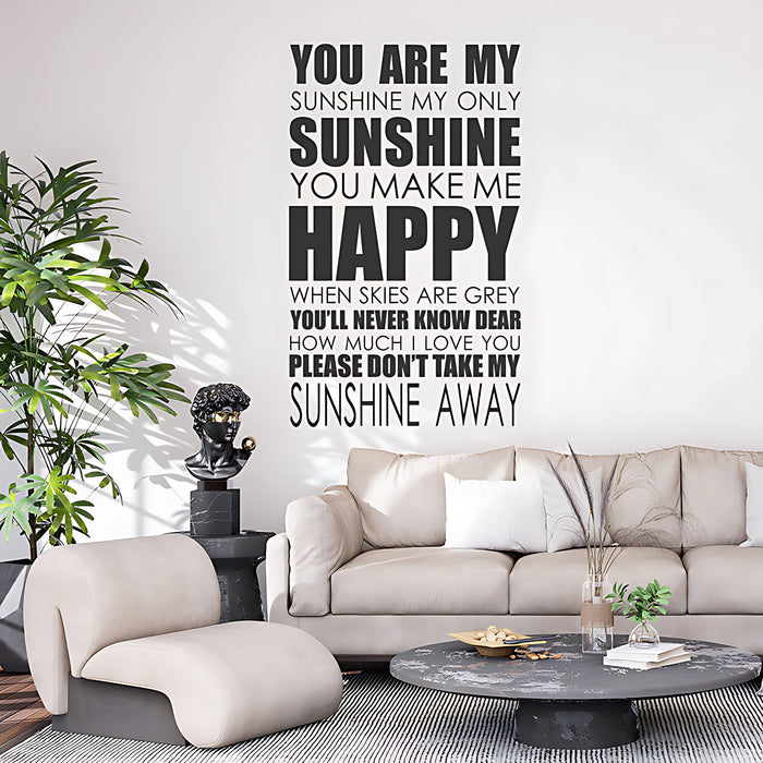 You Are My Sunshine Wall Art Sticker - Lyrics Music Quote