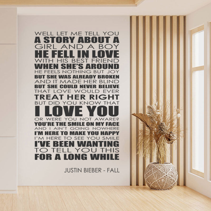 Justin Bieber Wall Art Sticker - Fall Lyrics Music Quote