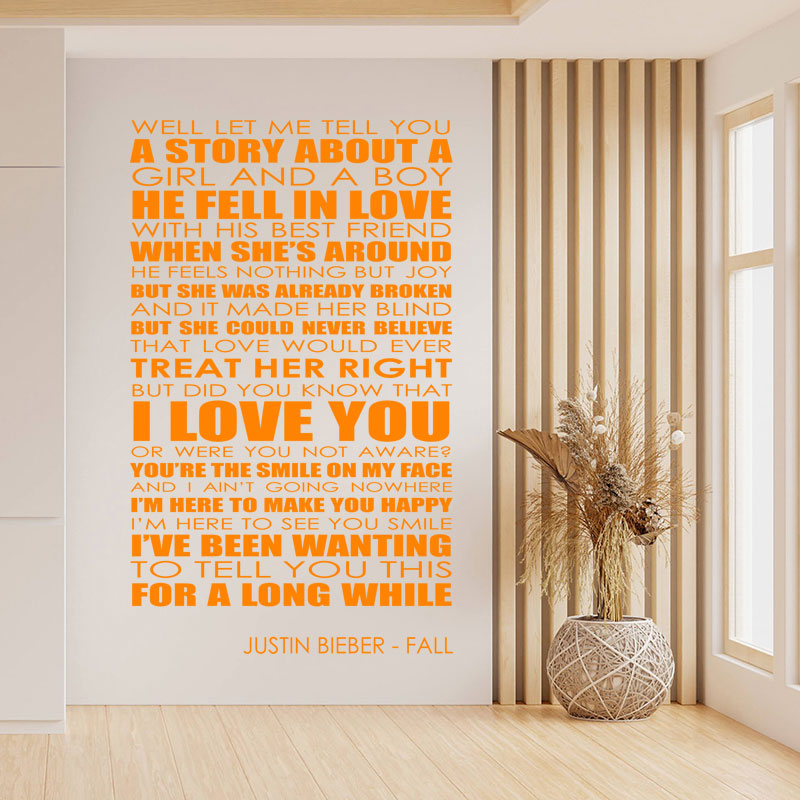Justin Bieber Wall Art Sticker - Fall Lyrics Music Quote