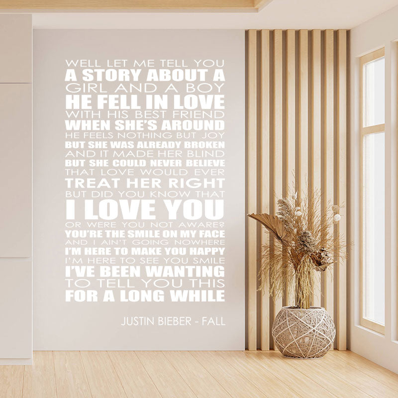 Justin Bieber Wall Art Sticker - Fall Lyrics Music Quote