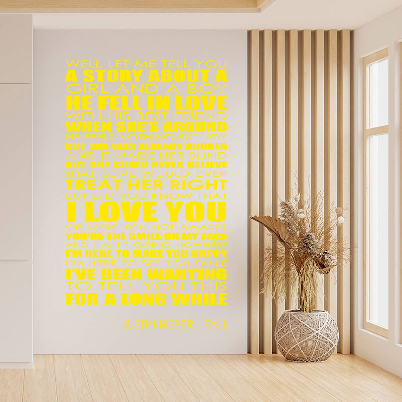 justin bieber fall lyrics music wall sticker
