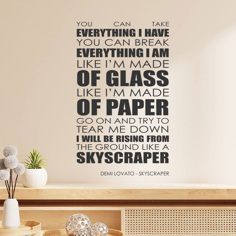 Demi Lovato Wall Art Sticker - Skyscraper Lyrics Music Quote