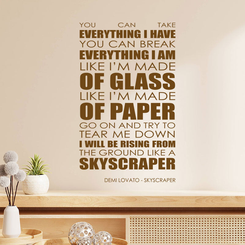 Demi Lovato Wall Art Sticker - Skyscraper Lyrics Music Quote