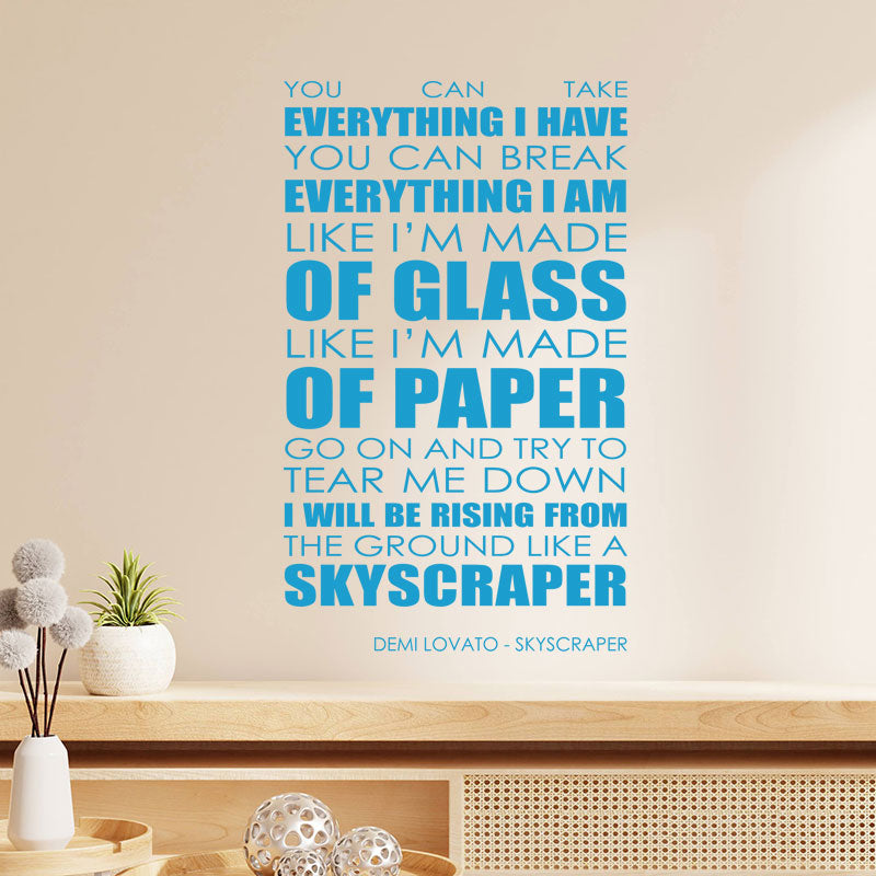 Demi Lovato Wall Art Sticker - Skyscraper Lyrics Music Quote