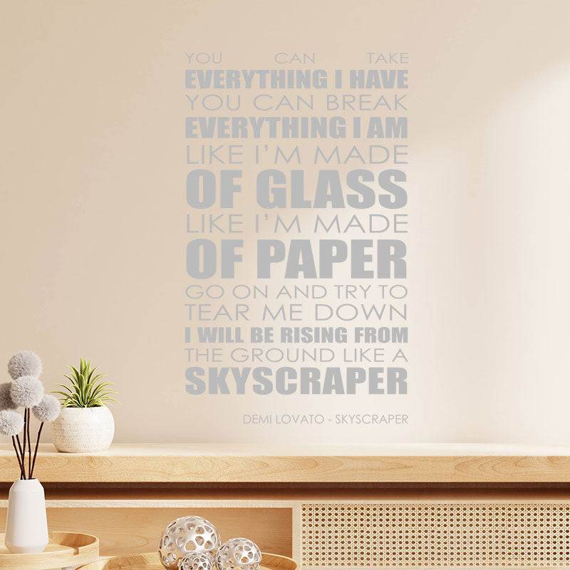Demi Lovato Wall Art Sticker - Skyscraper Lyrics Music Quote