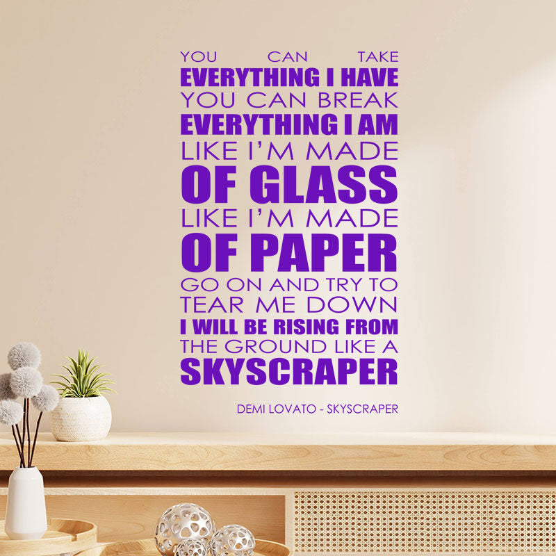 Demi Lovato Wall Art Sticker - Skyscraper Lyrics Music Quote