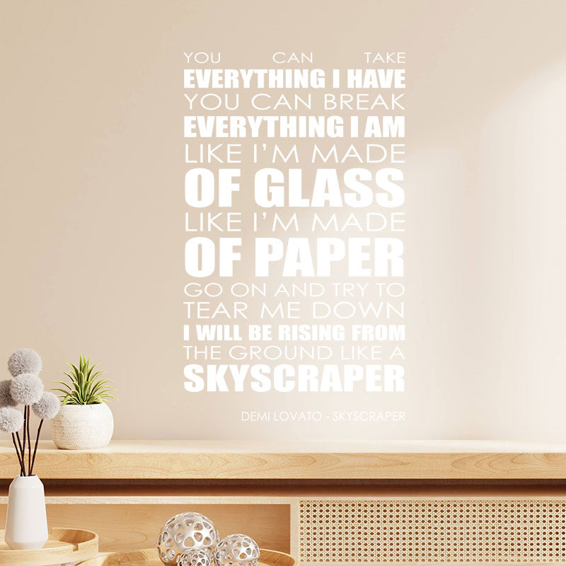 Demi Lovato Wall Art Sticker - Skyscraper Lyrics Music Quote
