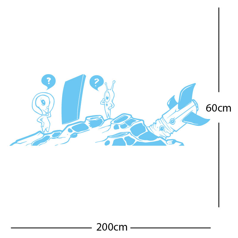 alien crashed rocket space wall sticker