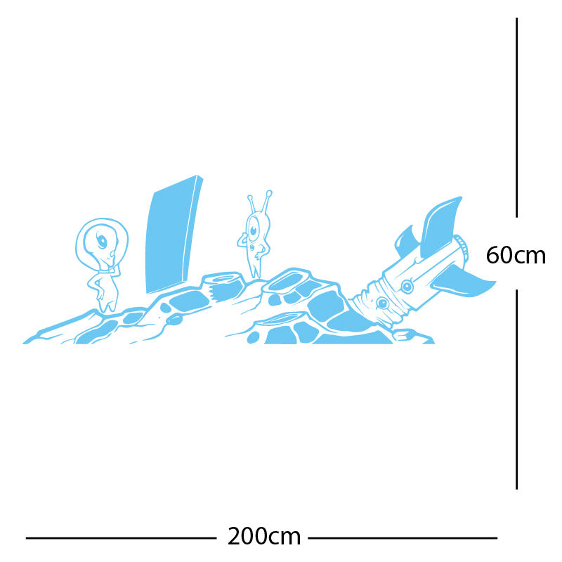 alien crashed rocket space wall sticker