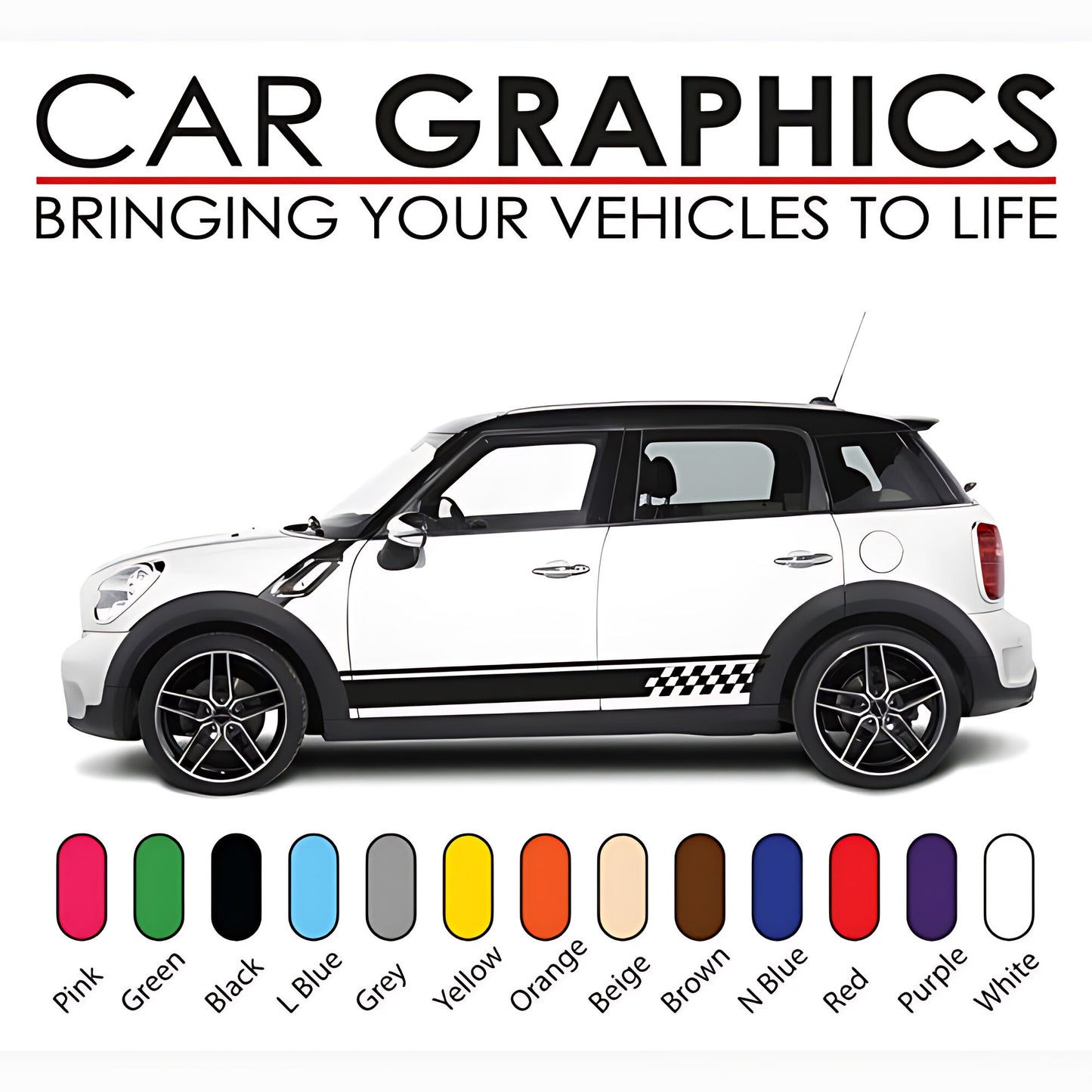 Mini Cooper Countryman Chequered Flag Side Stripe – Racing Car Body Decal