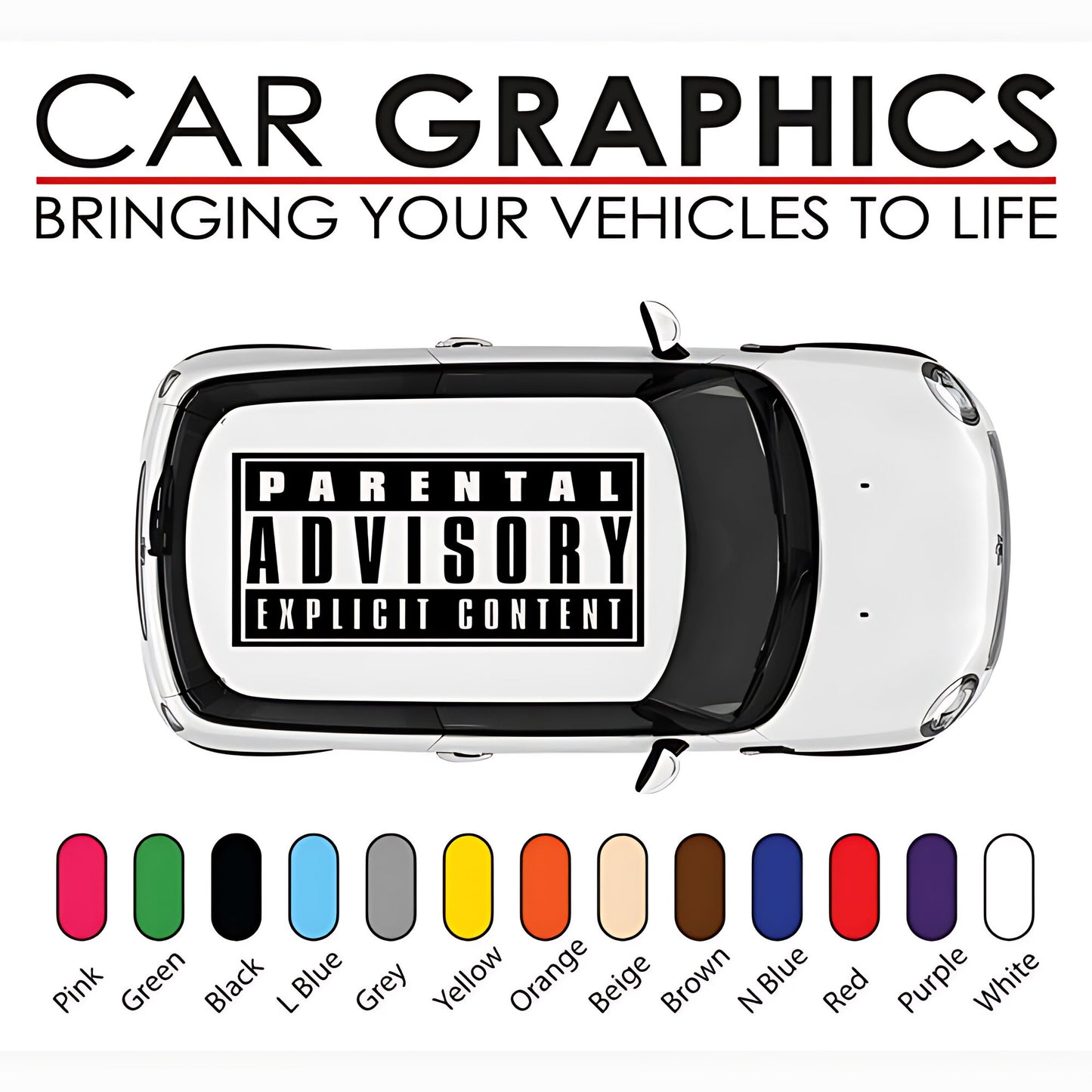 Mini Cooper Parental Advisory Roof Graphics