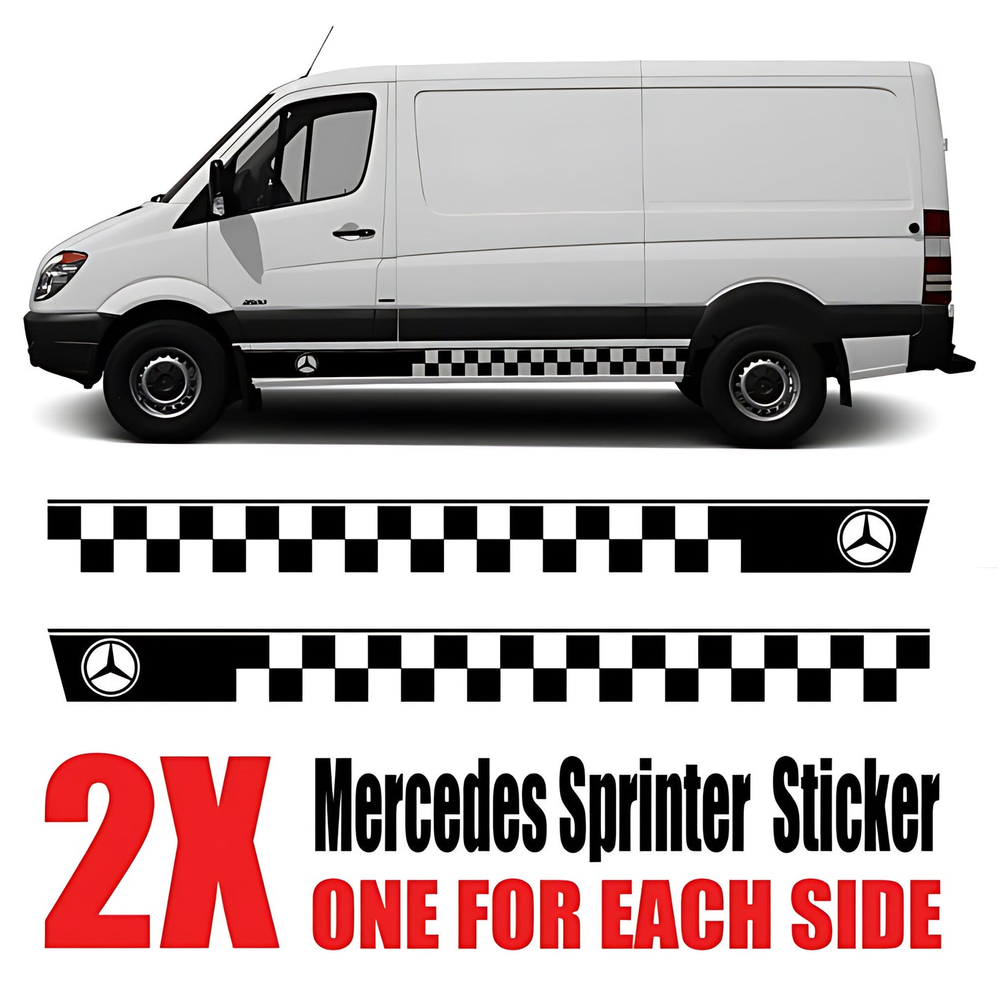 Mercedes Sprinter Chequered Flag Side Stripe – Star Badge Van Decal