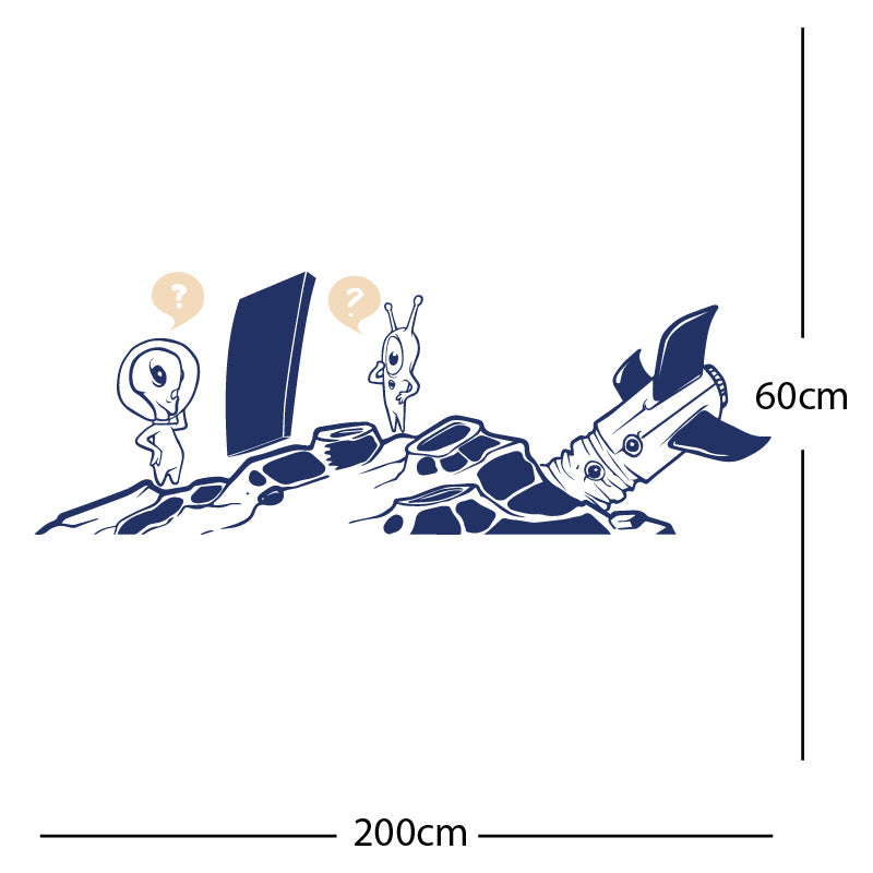 alien crashed rocket space wall sticker