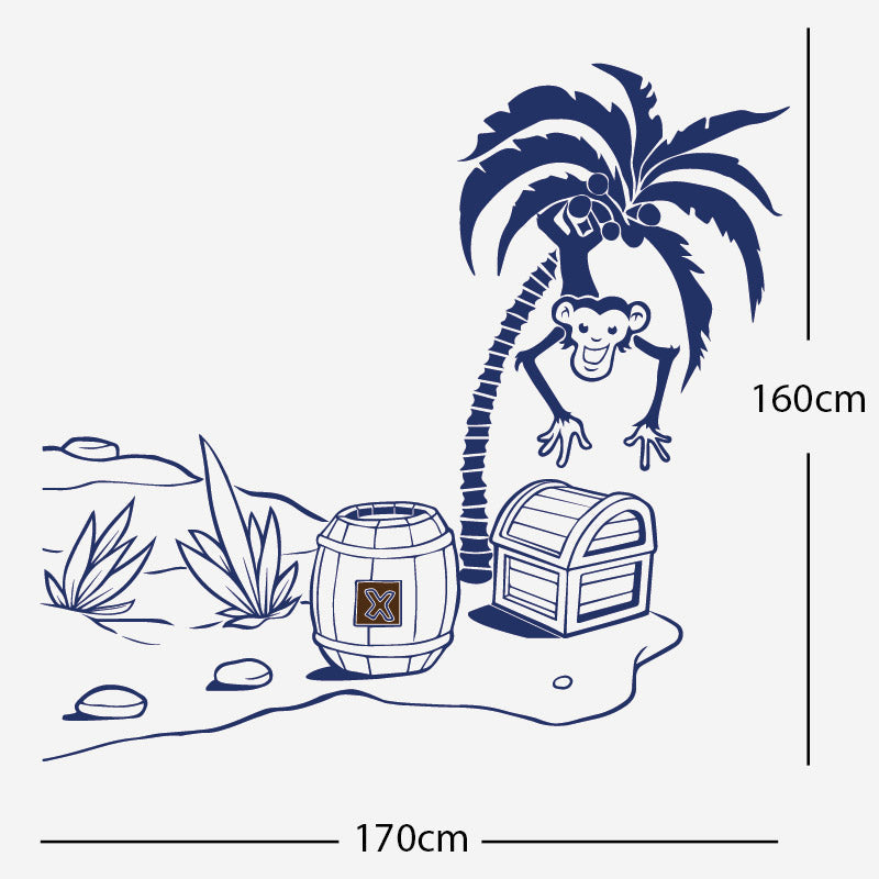 monkey in tree with treasure wall sticker