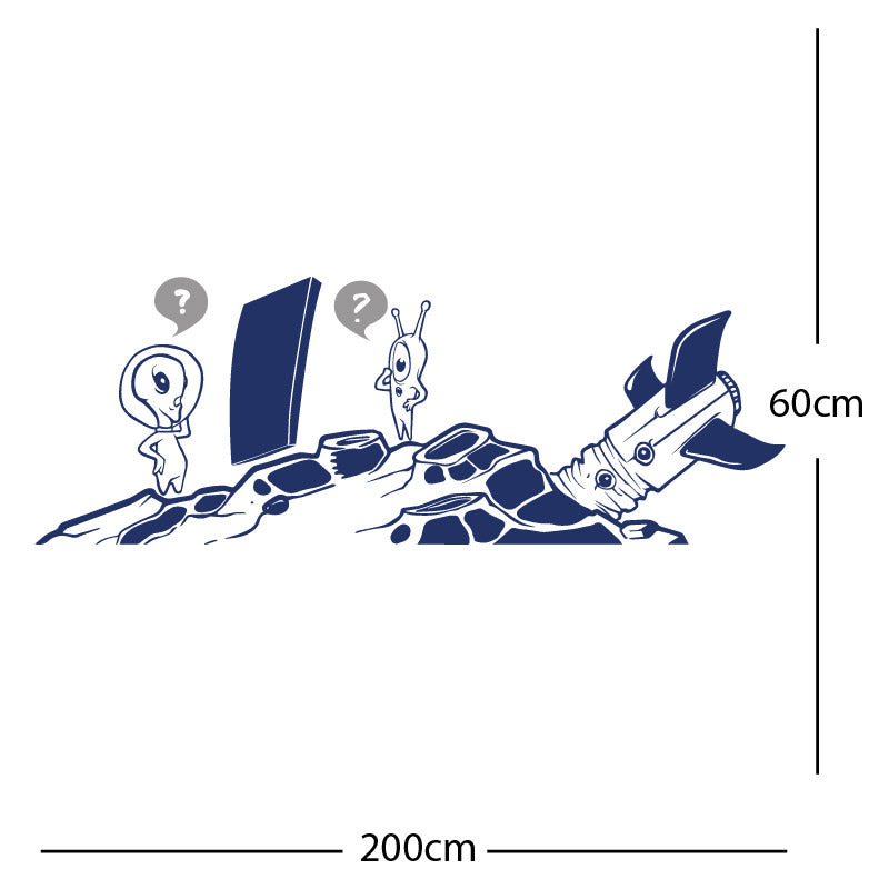 alien crashed rocket space wall sticker