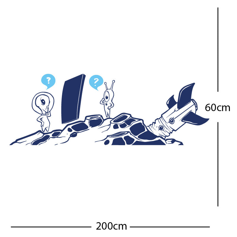 alien crashed rocket space wall sticker