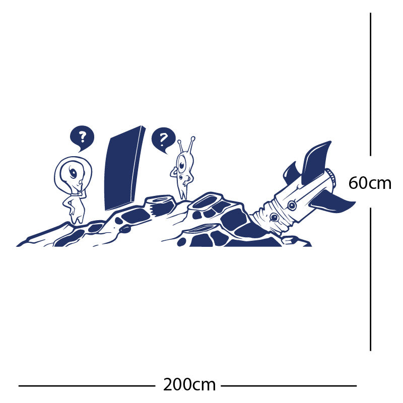 alien crashed rocket space wall sticker