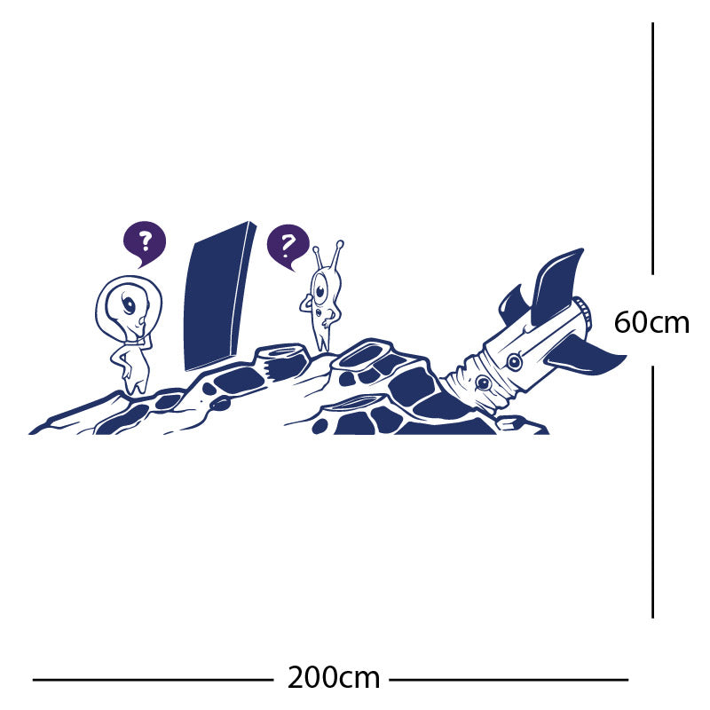 alien crashed rocket space wall sticker