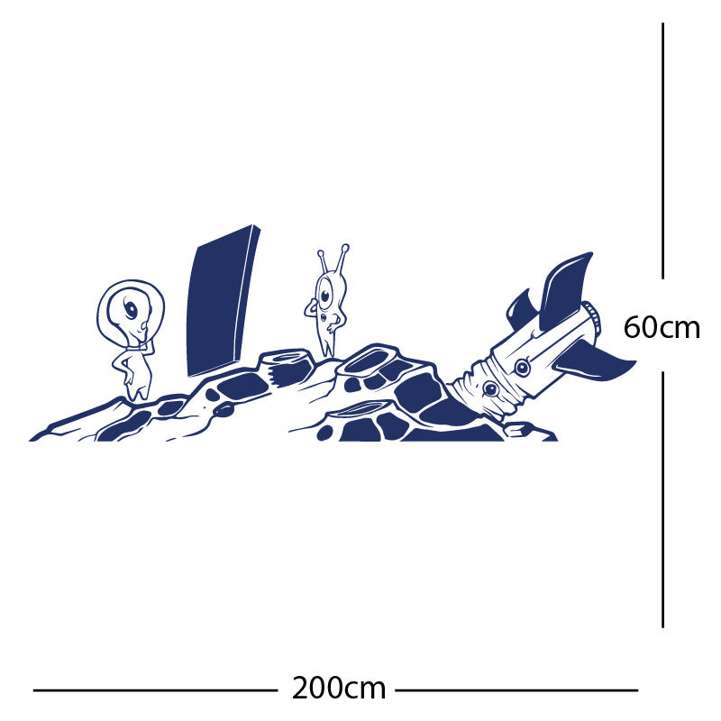 alien crashed rocket space wall sticker