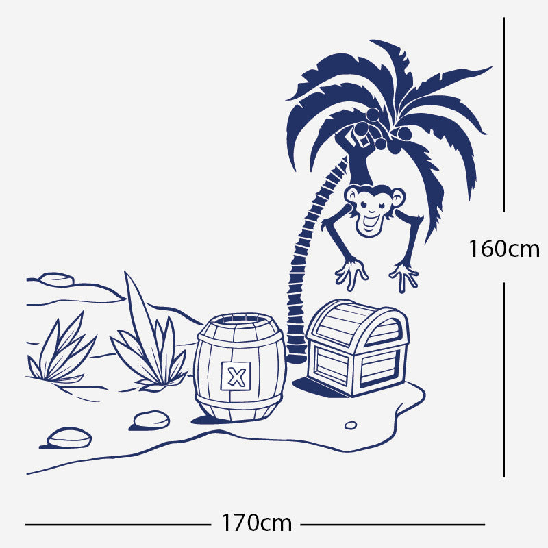 monkey in tree with treasure wall sticker