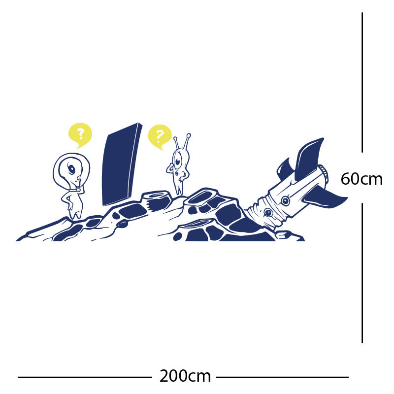 alien crashed rocket space wall sticker