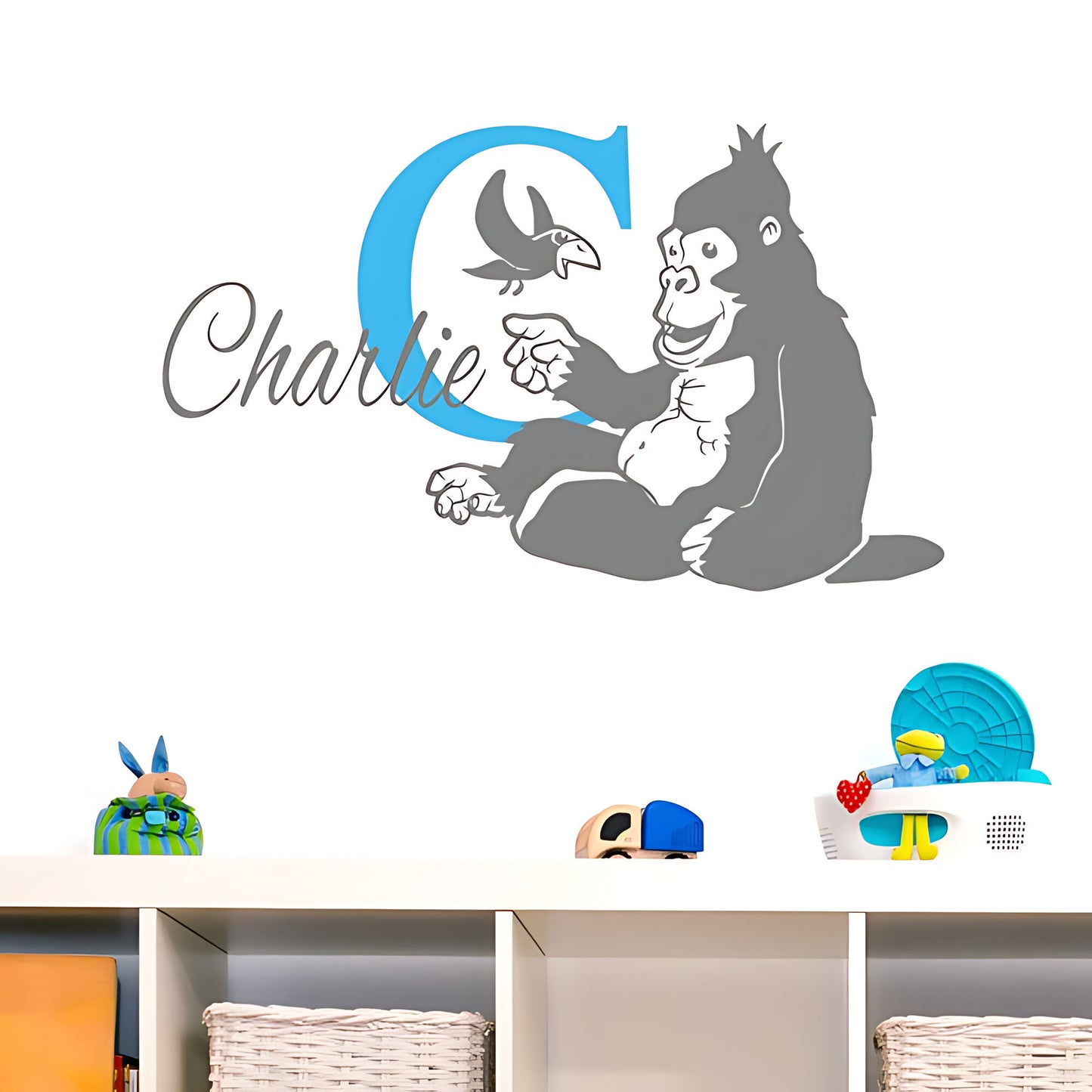 Personalised Gorilla & Bird Initial Wall Sticker