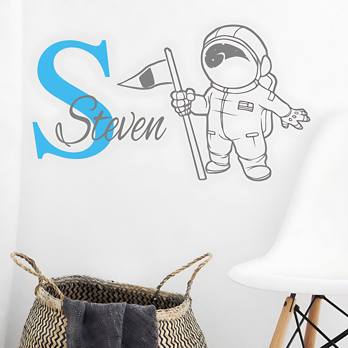 Personalised Astronaut Initial Name Wall Stickers & Decals for Kids