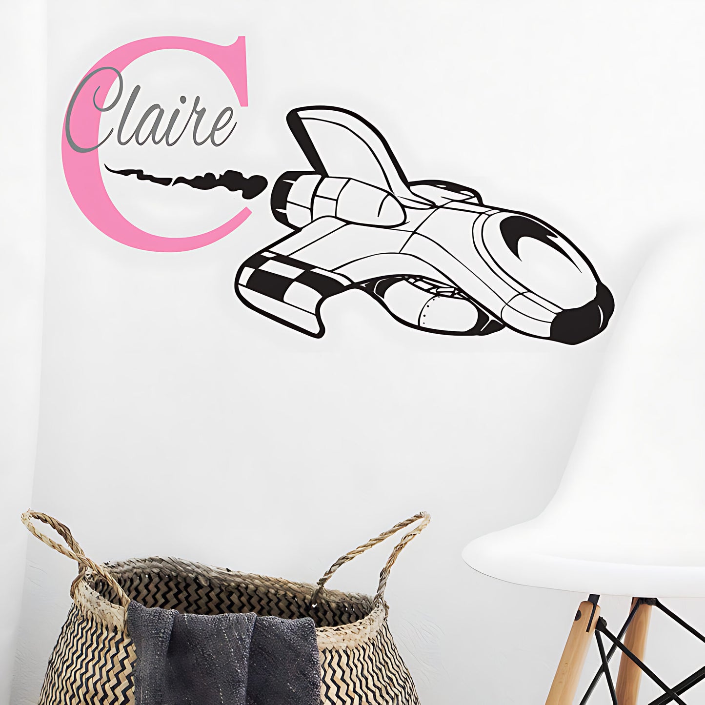 Personalised Spaceship Initial Name Wall Stickers & Decals for Kids