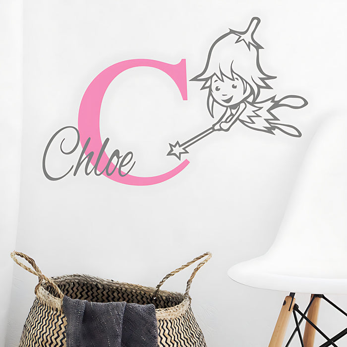 Personalised Fairy Wand Initial Name Wall Stickers & Decals for Kids