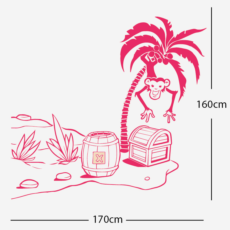 monkey in tree with treasure wall sticker