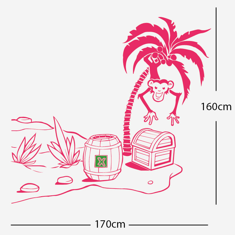 monkey in tree with treasure wall sticker