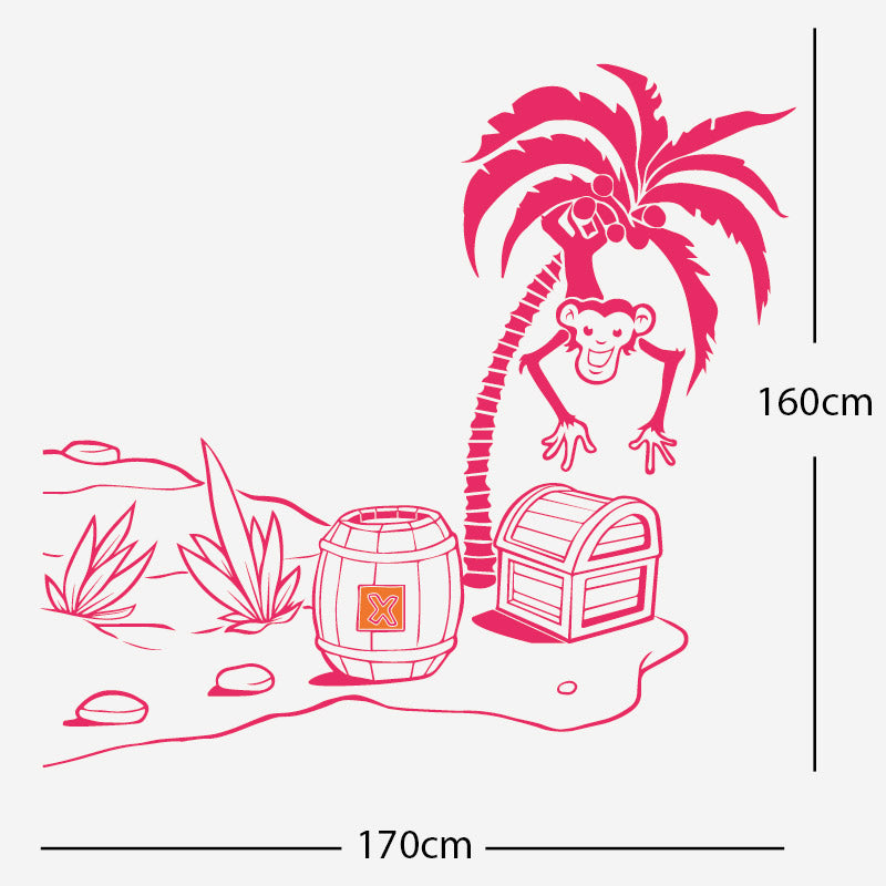 monkey in tree with treasure wall sticker