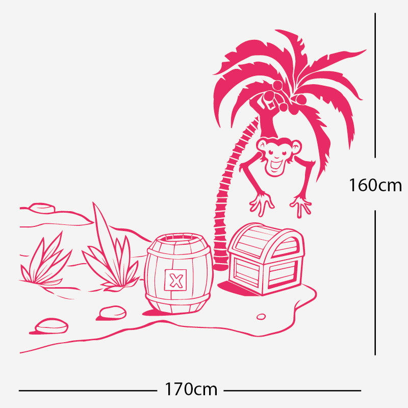 monkey in tree with treasure wall sticker