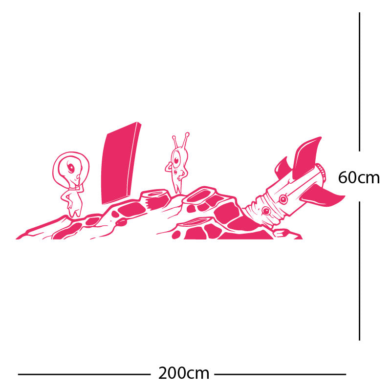 alien crashed rocket space wall sticker
