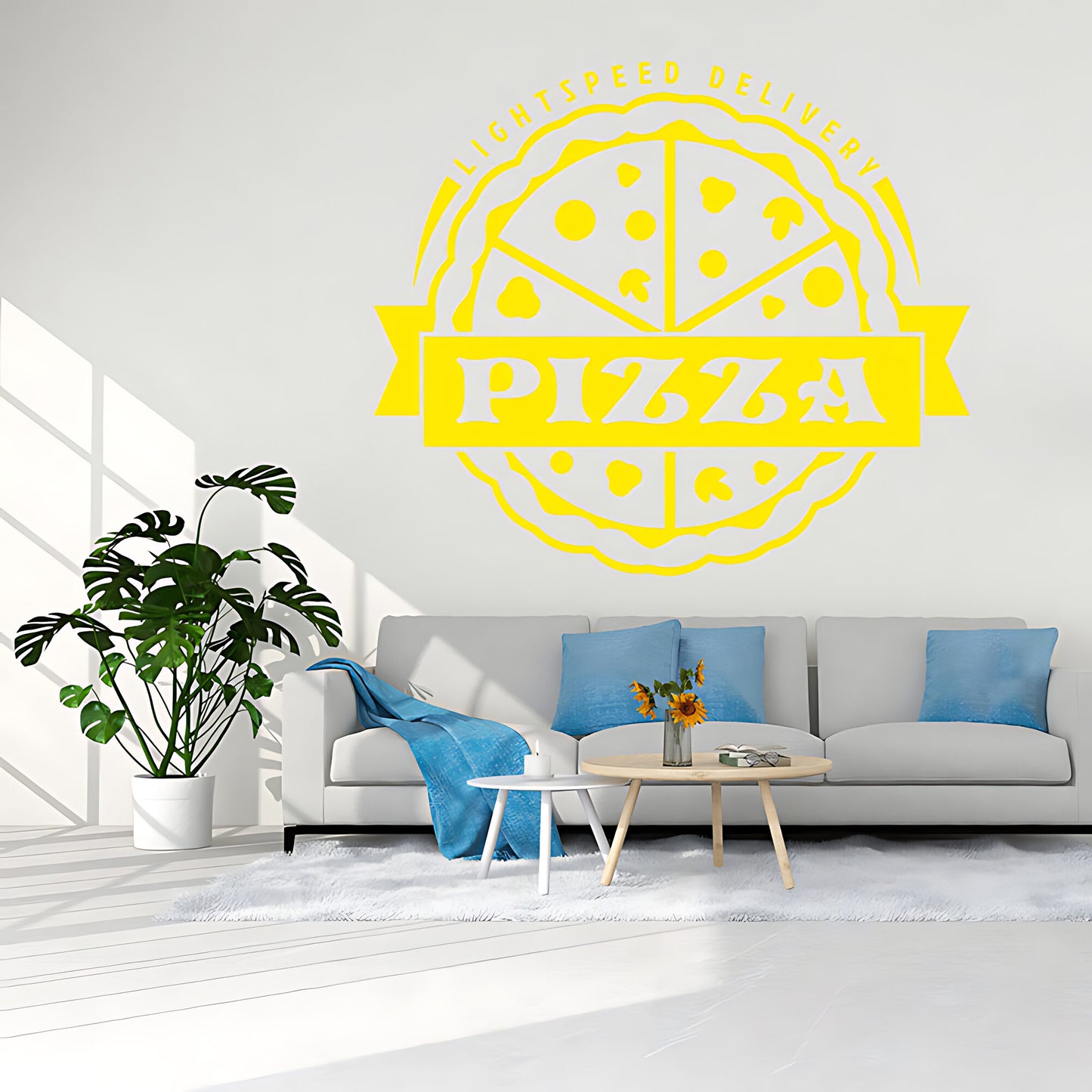Pizza Wall Sticker – Lightspeed Delivery Circular Badge Takeaway Decal