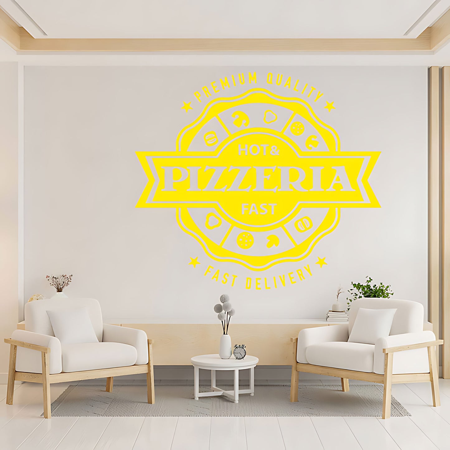 Pizzeria Hot and Fast Wall Sticker – Premium Quality Pizza Badge Decal