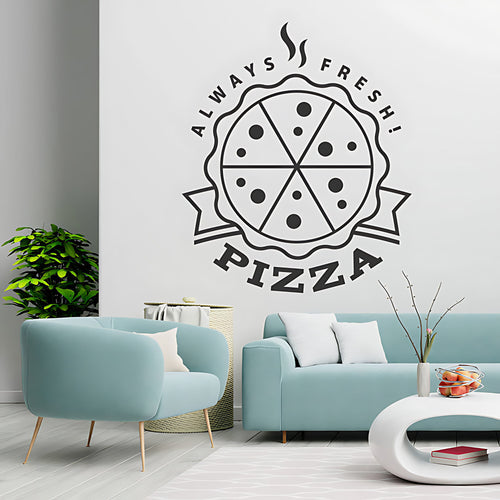 Always Fresh Pizza Wall Sticker – Circular Badge Pizzeria Restaurant Decal