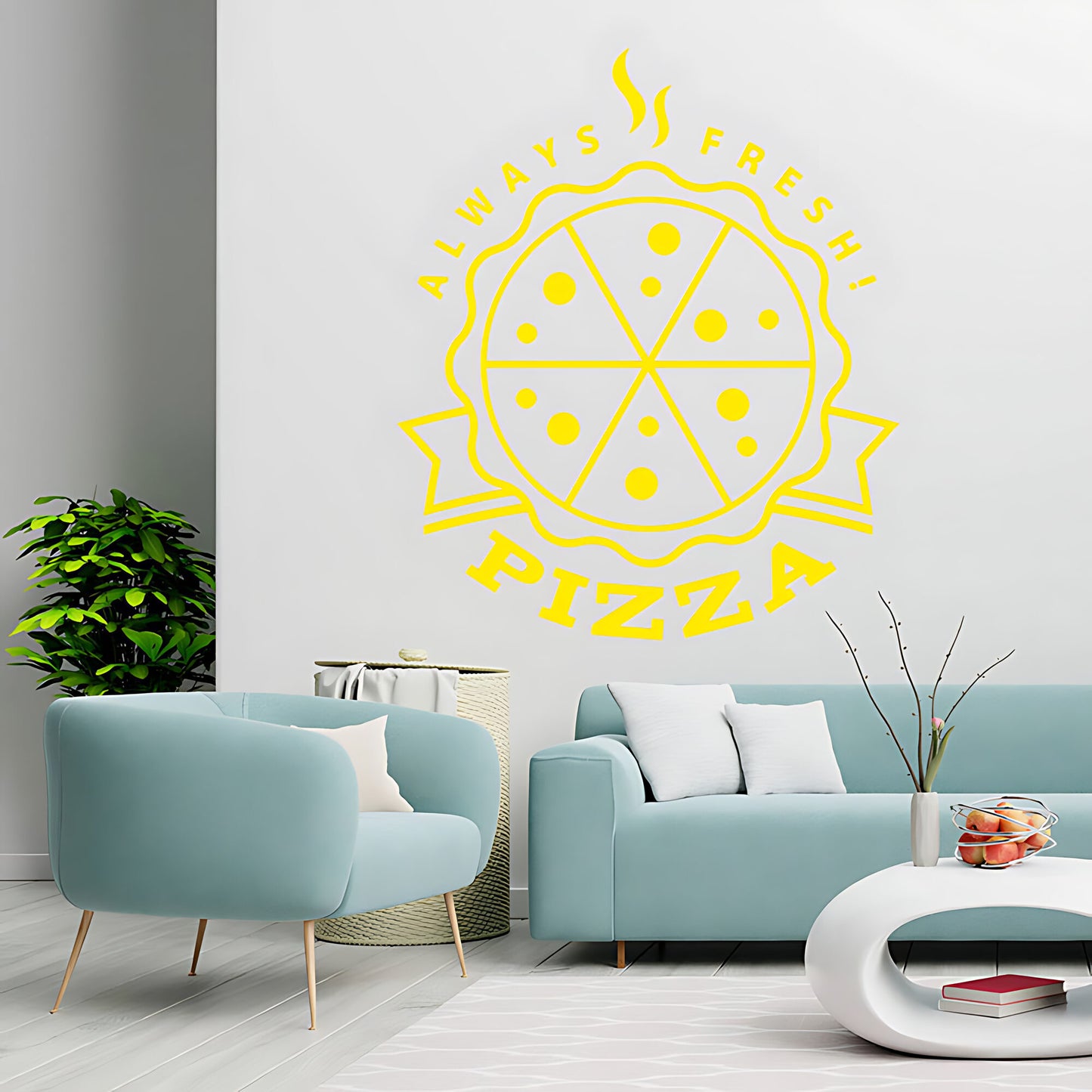 Always Fresh Pizza Wall Sticker – Circular Badge Pizzeria Restaurant Decal
