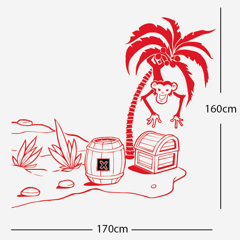 monkey in tree with treasure wall sticker