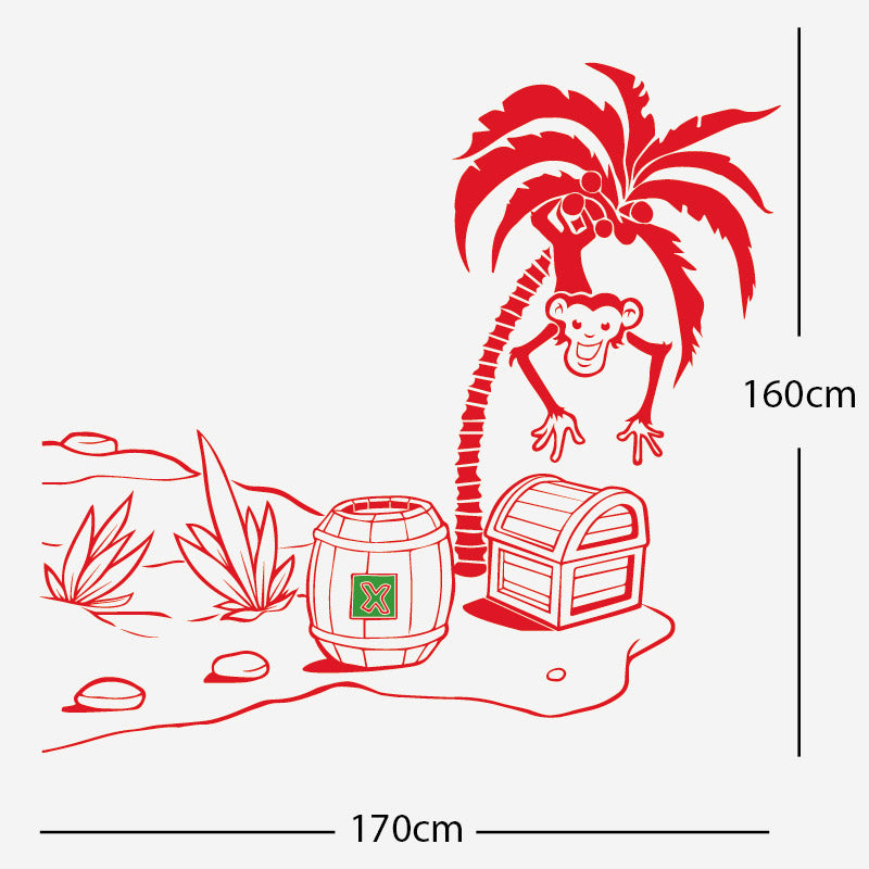 monkey in tree with treasure wall sticker