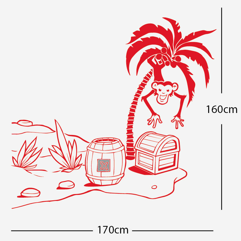 monkey in tree with treasure wall sticker